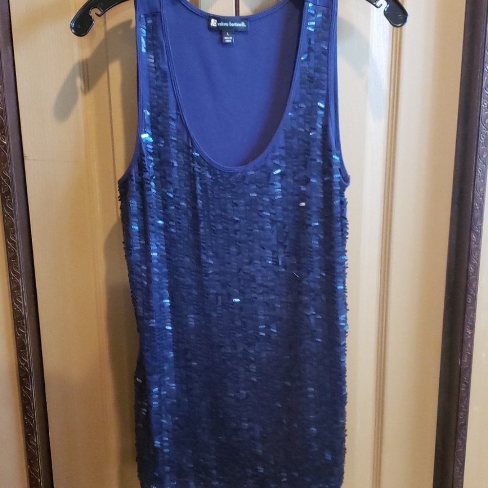 VALERIE BERTINELLI NAVY BLUE EUC SEQUIN TANK TOP